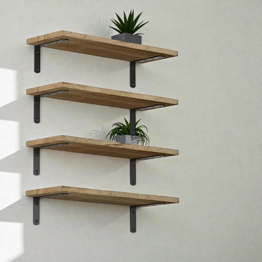 Rustic floating shelf set designed for creating a vertical plant wall
