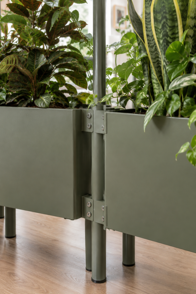 Connected modular plant divider modules showing the structural connection between units